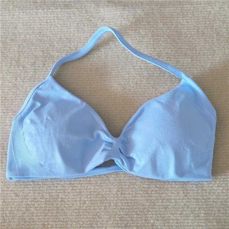 HBC Impact Strappy Bra Gym Top Women High Support Thin Strap Halter Sports Seamless Bras Scrunch Workout Yoga Tank Bra