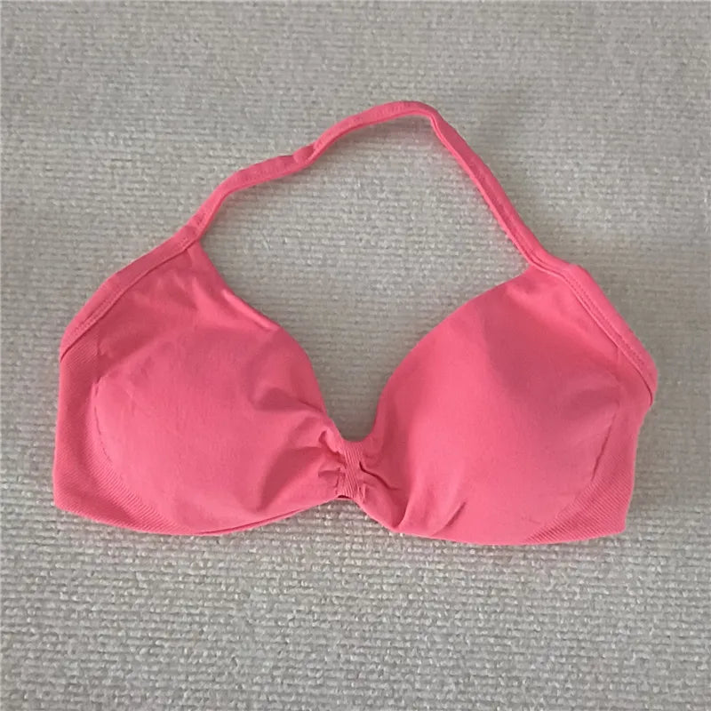 HBC Impact Strappy Bra Gym Top Women High Support Thin Strap Halter Sports Seamless Bras Scrunch Workout Yoga Tank Bra