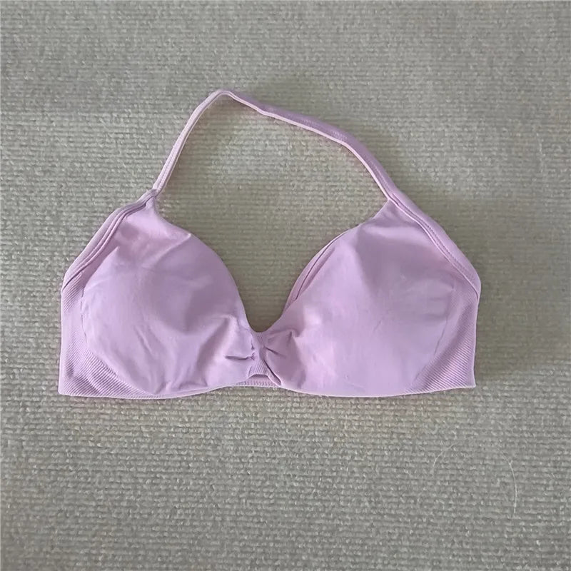 HBC Impact Strappy Bra Gym Top Women High Support Thin Strap Halter Sports Seamless Bras Scrunch Workout Yoga Tank Bra