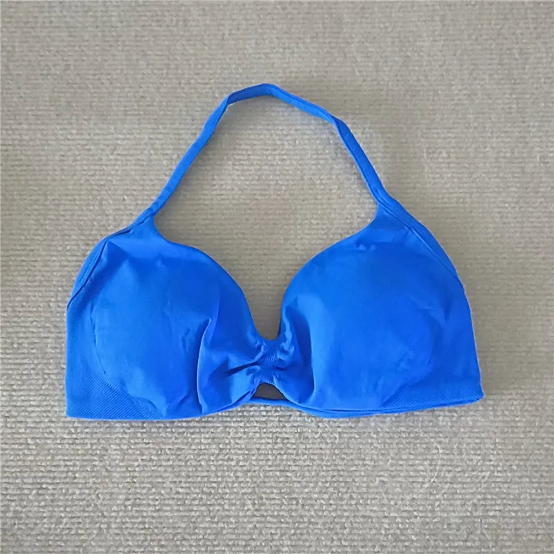 HBC Impact Strappy Bra Gym Top Women High Support Thin Strap Halter Sports Seamless Bras Scrunch Workout Yoga Tank Bra