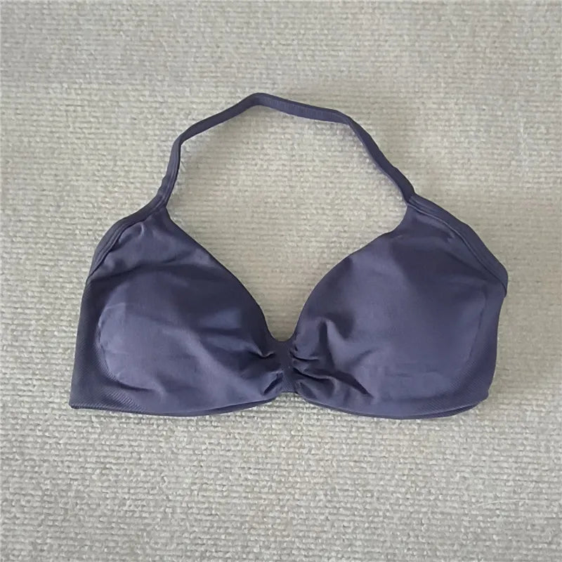 HBC Impact Strappy Bra Gym Top Women High Support Thin Strap Halter Sports Seamless Bras Scrunch Workout Yoga Tank Bra