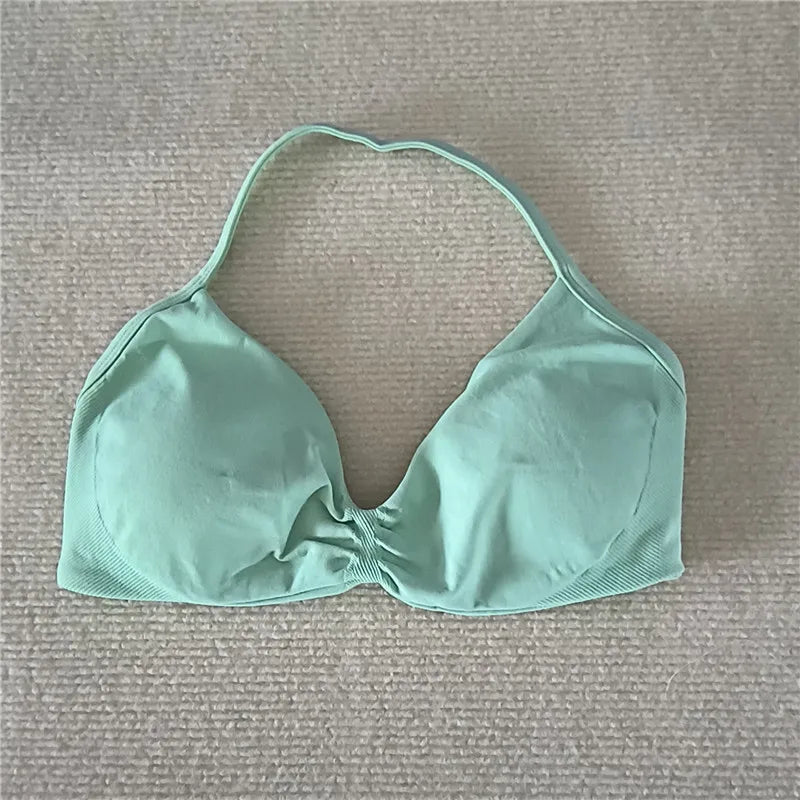 HBC Impact Strappy Bra Gym Top Women High Support Thin Strap Halter Sports Seamless Bras Scrunch Workout Yoga Tank Bra