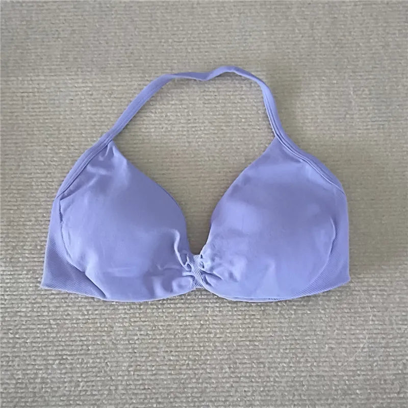 HBC Impact Strappy Bra Gym Top Women High Support Thin Strap Halter Sports Seamless Bras Scrunch Workout Yoga Tank Bra