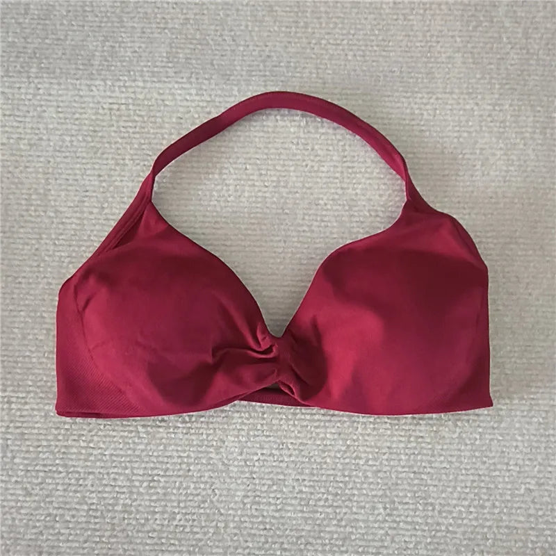 HBC Impact Strappy Bra Gym Top Women High Support Thin Strap Halter Sports Seamless Bras Scrunch Workout Yoga Tank Bra